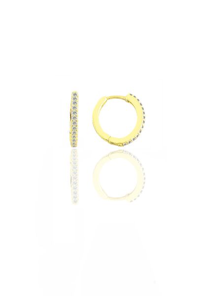 Gümüş altın yaldızlı zirkon taşlı 12 mm halka küpe SGTL11299GOLD