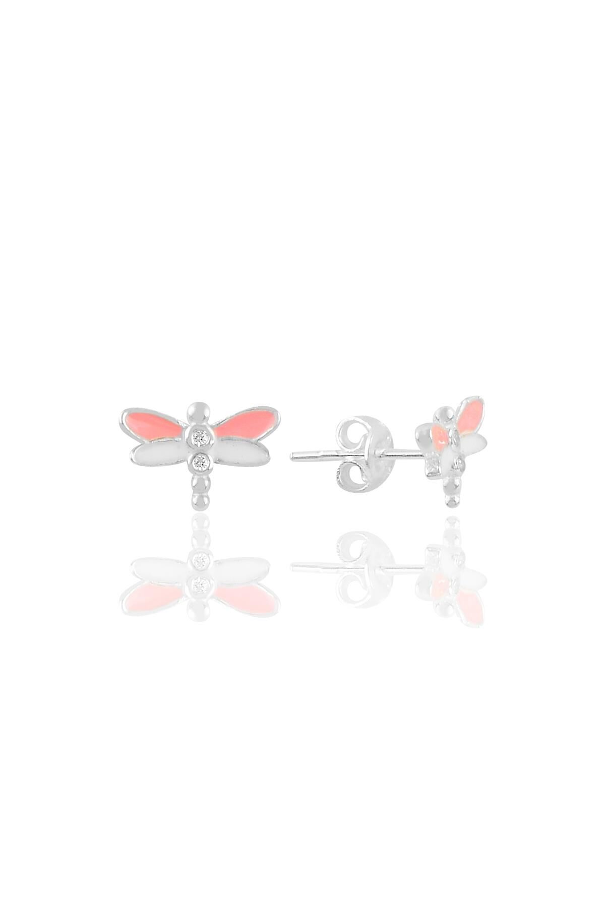 Gümüş  pembe mineli zirkon taşlı yusufçuk küpe SGTL11354RODAJ