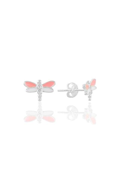 Gümüş  pembe mineli zirkon taşlı yusufçuk küpe SGTL11354RODAJ