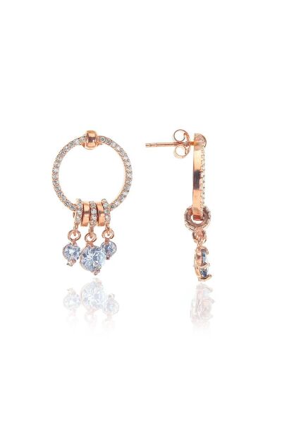 Gümüş rose zirkon taşlı sallantılı ring küpe SGTL11500BEYAZ