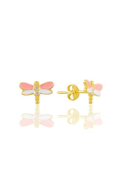 Gümüş altın yaldızlı pembe  mineli zirkon taşlı yusufçuk küpe SGTL11354GOLD