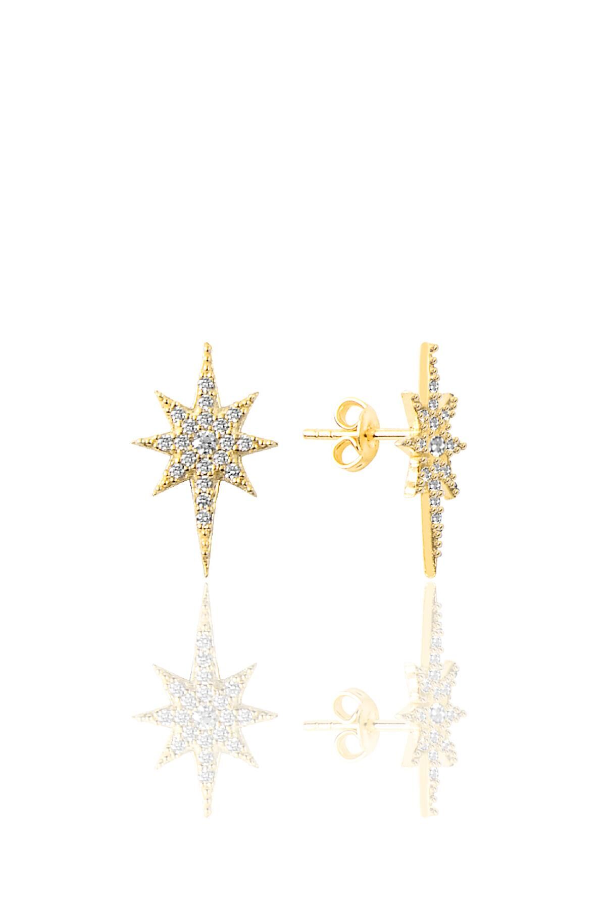 Gümüş altın yaldızlı zirkon taşlı (kuzey) kutup yıldızı küpe SGTL12521GOLD
