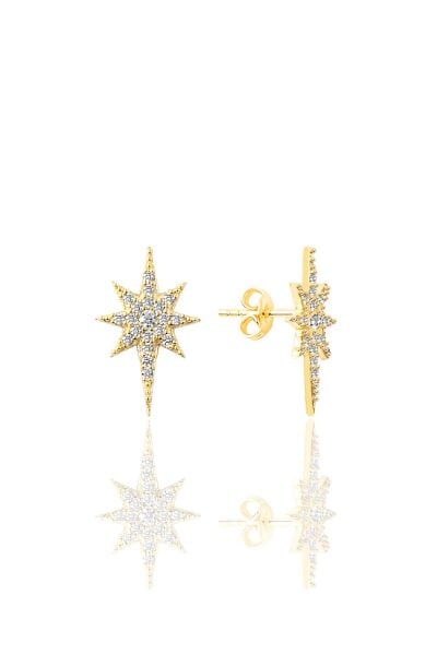 Gümüş altın yaldızlı zirkon taşlı (kuzey) kutup yıldızı küpe SGTL12521GOLD