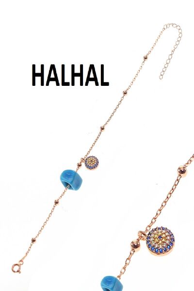 Gümüş göz ve toplu zincir halhal SGTL8854halhalturkuaz