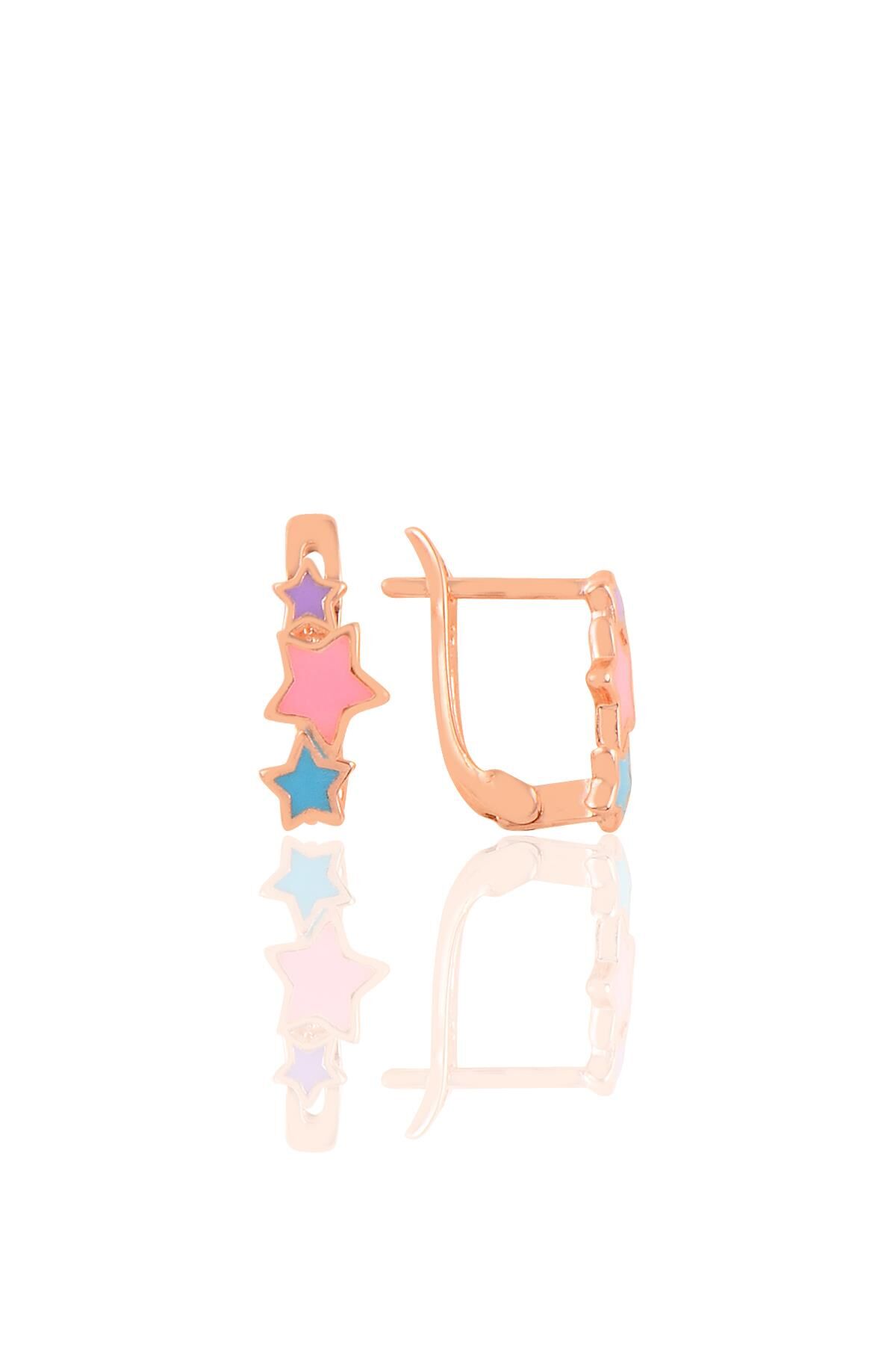 Gümüş rose renkli mineli  yıldızlar küpe SGTL11229ROSE