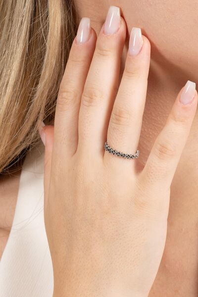 925 ayar gümüş yüzük oksitli birleşik yıldız silsilesi ayarlamalı yüzük SGTL13123SIYAH