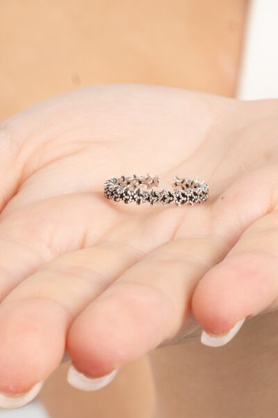 925 ayar gümüş yüzük oksitli birleşik yıldız silsilesi ayarlamalı yüzük SGTL13123SIYAH