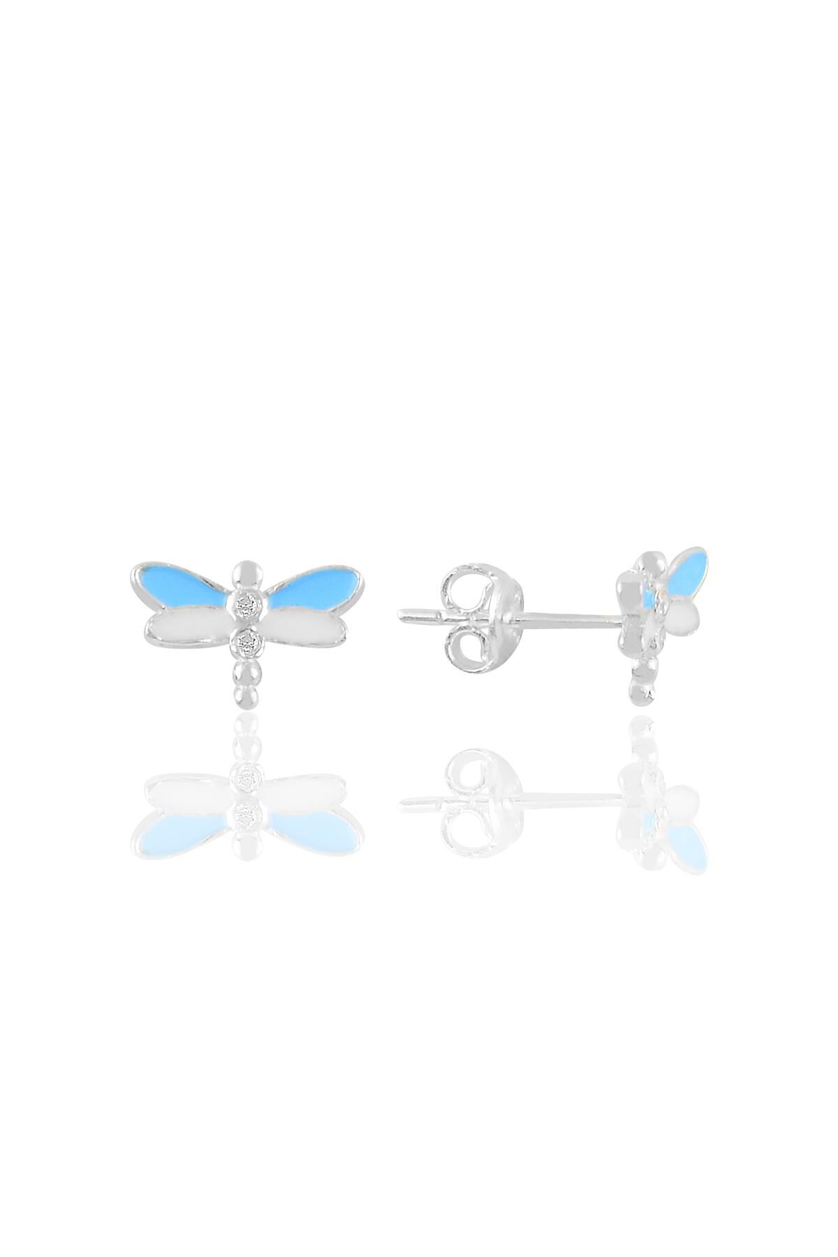 Gümüş  mavi mineli zirkon taşlı yusufçuk küpe SGTL11353RODAJ