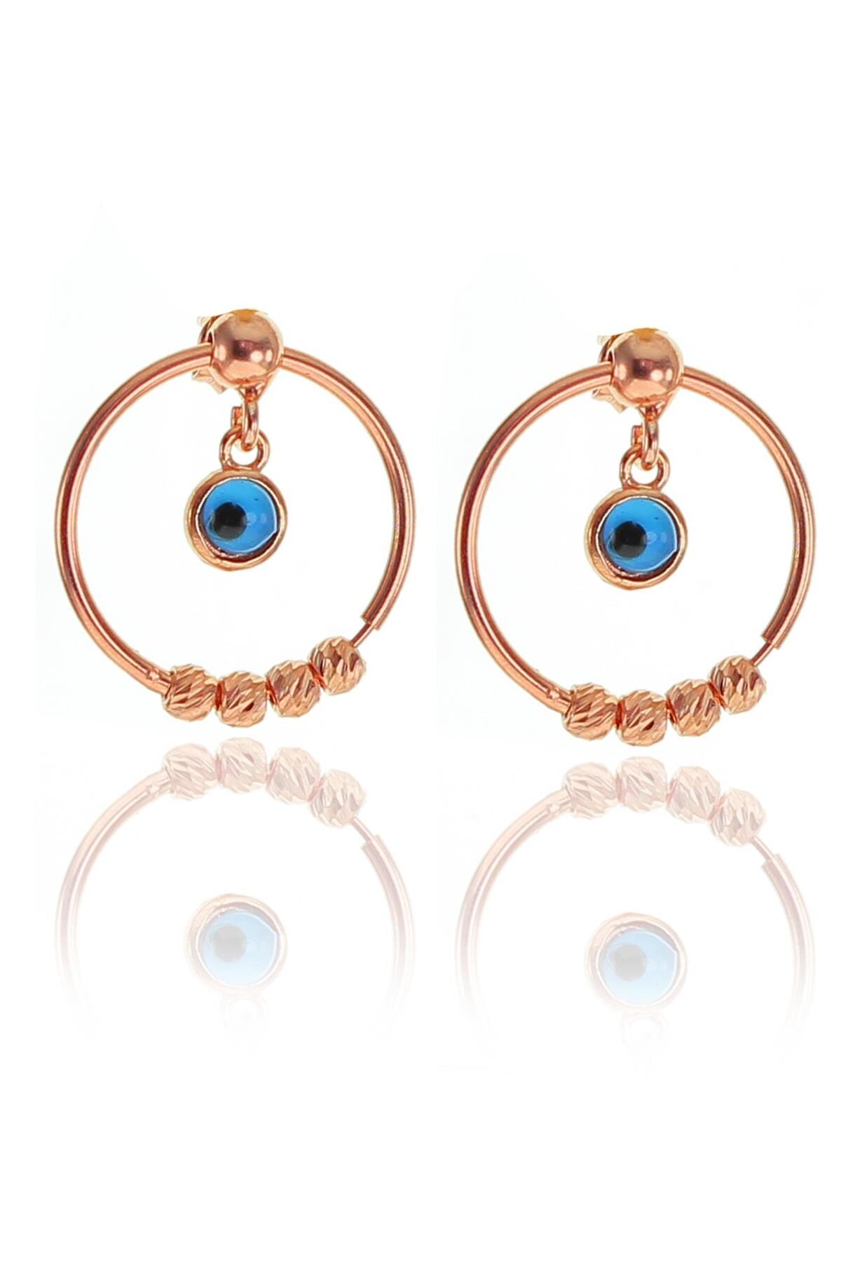 Gümüş nazar boncuklu dorica toplu çember modeli küpe SGTL9813