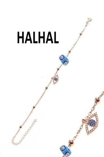 Gümüş göz ve turkuaz taşlı toplu zincir halhal SGTL8848halhalmineli