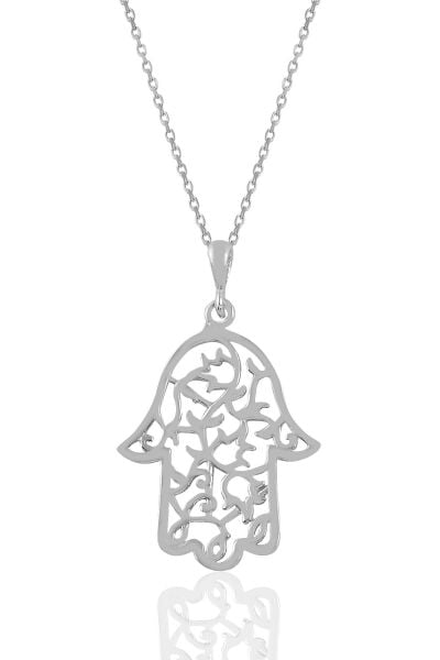 Gümüş rodyumlu işlemeli fatma ana eli kolye  SGTL11028RODAJ