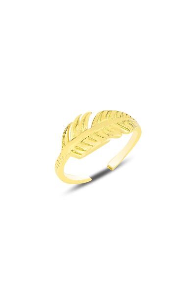 Gümüş altın yaldızlı tüy modeli eklem yüzük SGTL12149GOLD