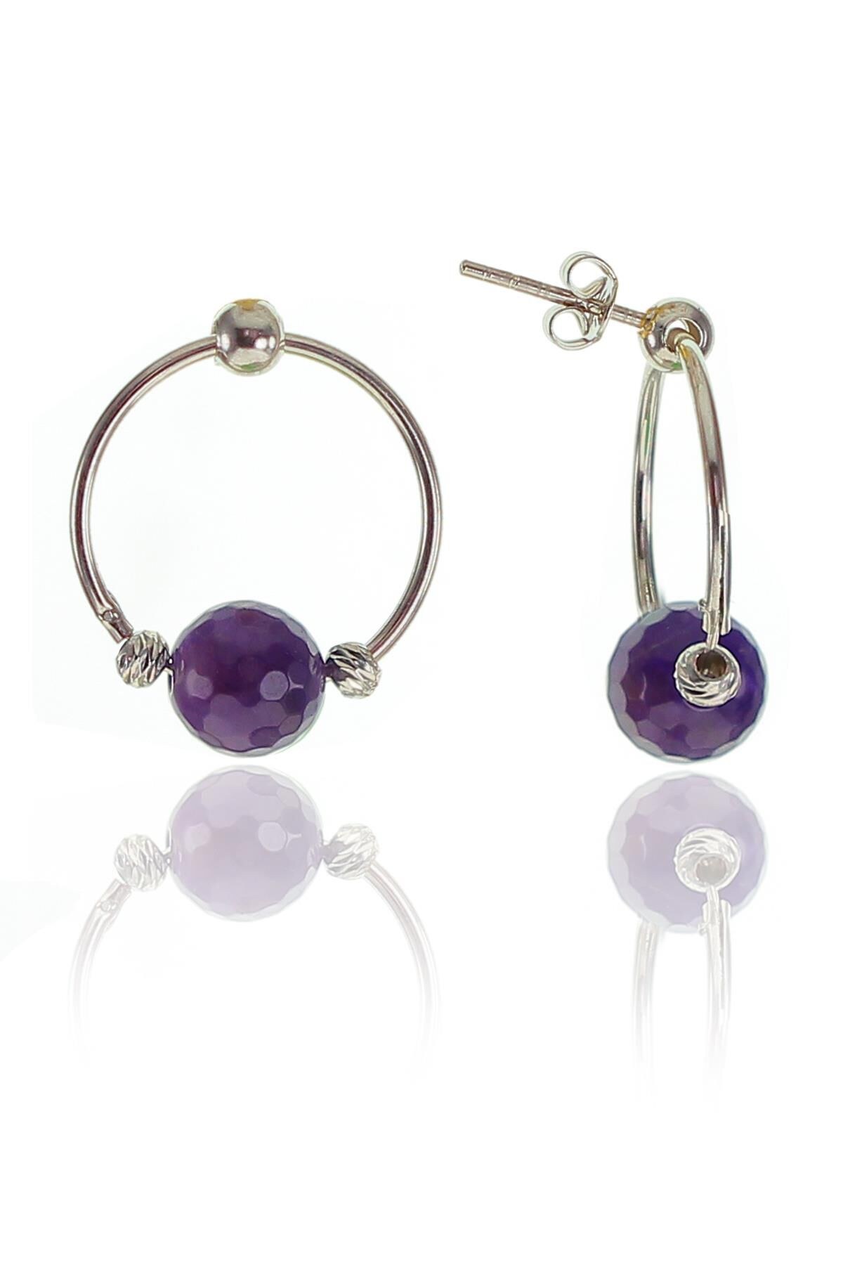 Gümüş amatis taşlı çember modeli küpe SGTL9815