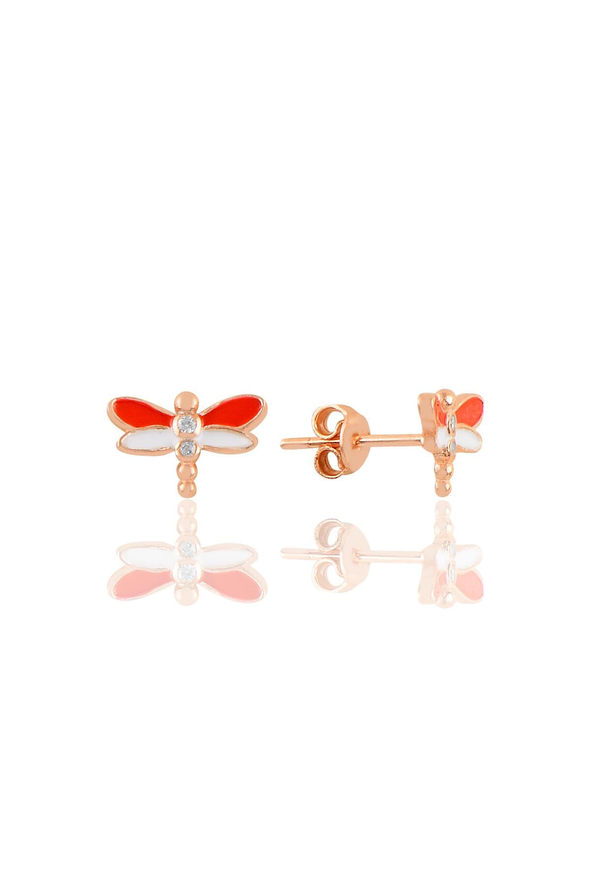 Gümüş rose kırmızı mineli zirkon taşlı yusufçuk küpe SGTL11352ROSE