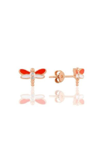 Gümüş rose kırmızı mineli zirkon taşlı yusufçuk küpe SGTL11352ROSE