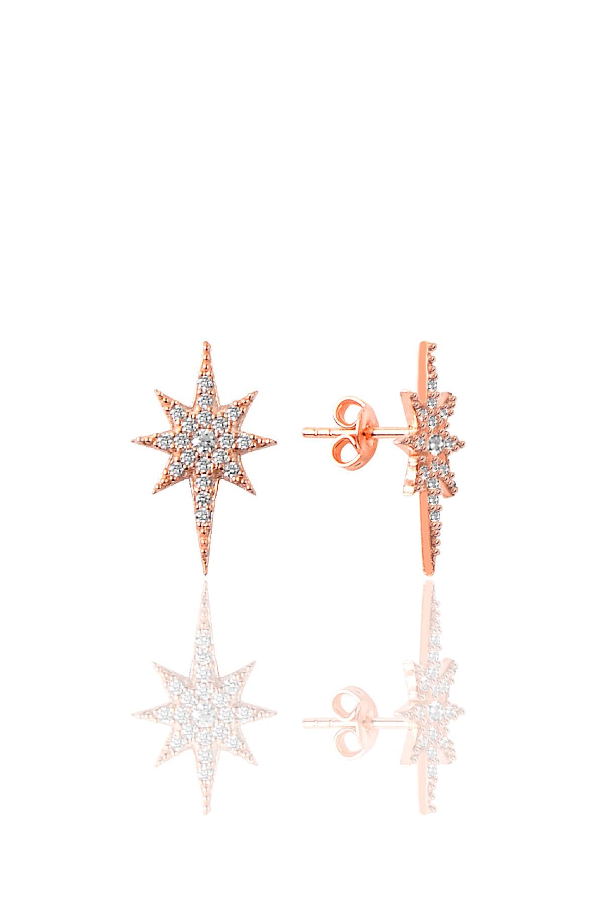 Gümüş rose zirkon taşlı (kuzey) kutup yıldızı küpe SGTL12521ROSE