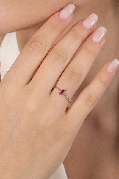 925 ayar gümüş yüzük rodyumlu markiz kesim fuşya taşlı ayarlamalı yüzük SGTL13127FUSYA