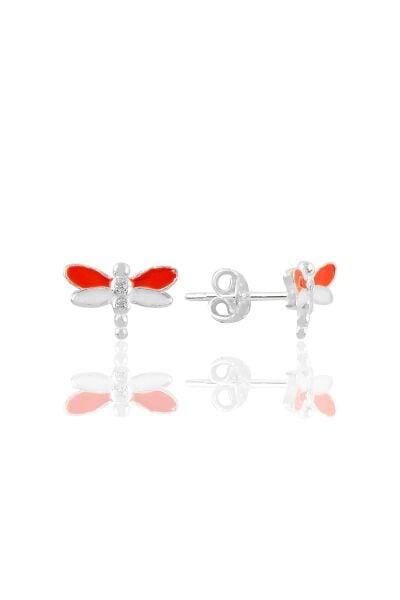 Gümüş  kırmızı mineli zirkon taşlı yusufçuk küpe SGTL11352RODAJ