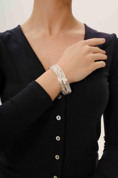 Gümüş özel tasarımlı modern görünümlü 20 sıra likit bileklik SGTL12804GUMUS