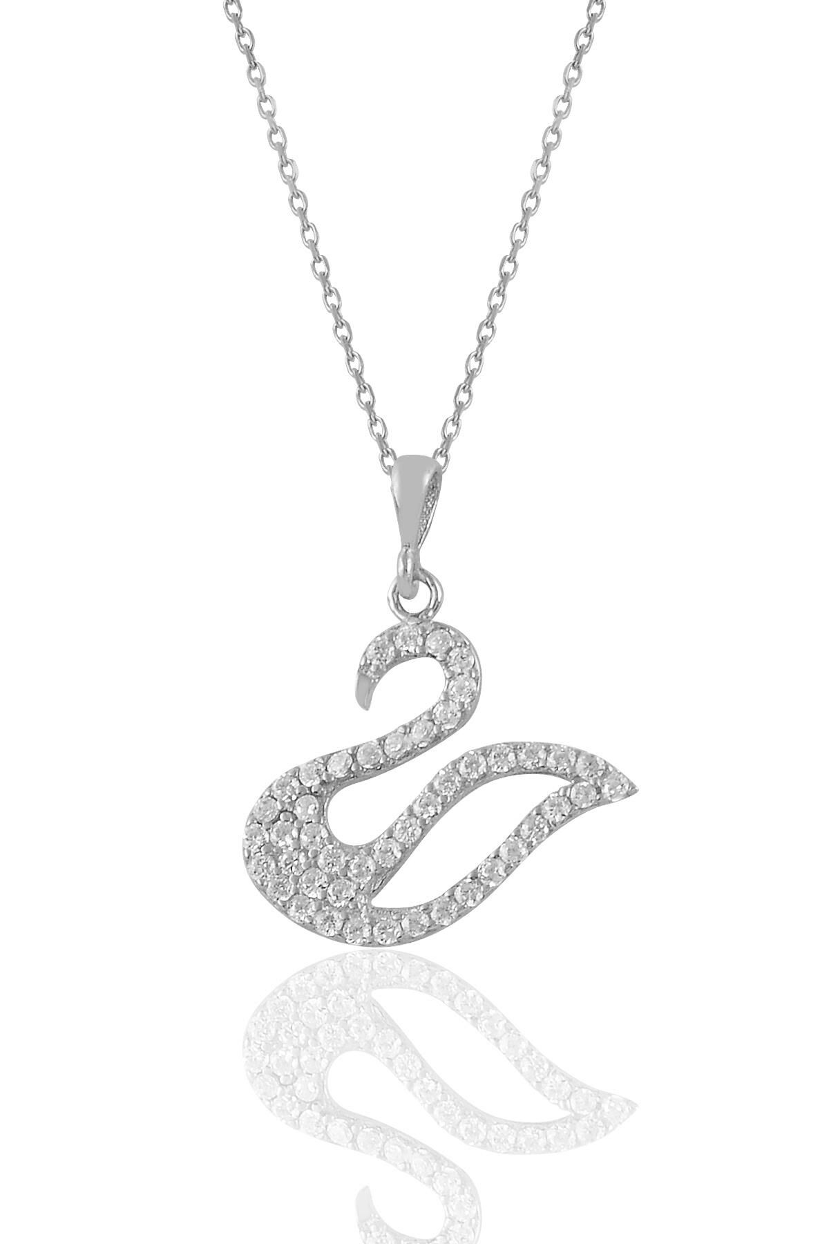 Gümüş rodaj zirkon taşlı kuğu kolye SGTL11026RODAJ