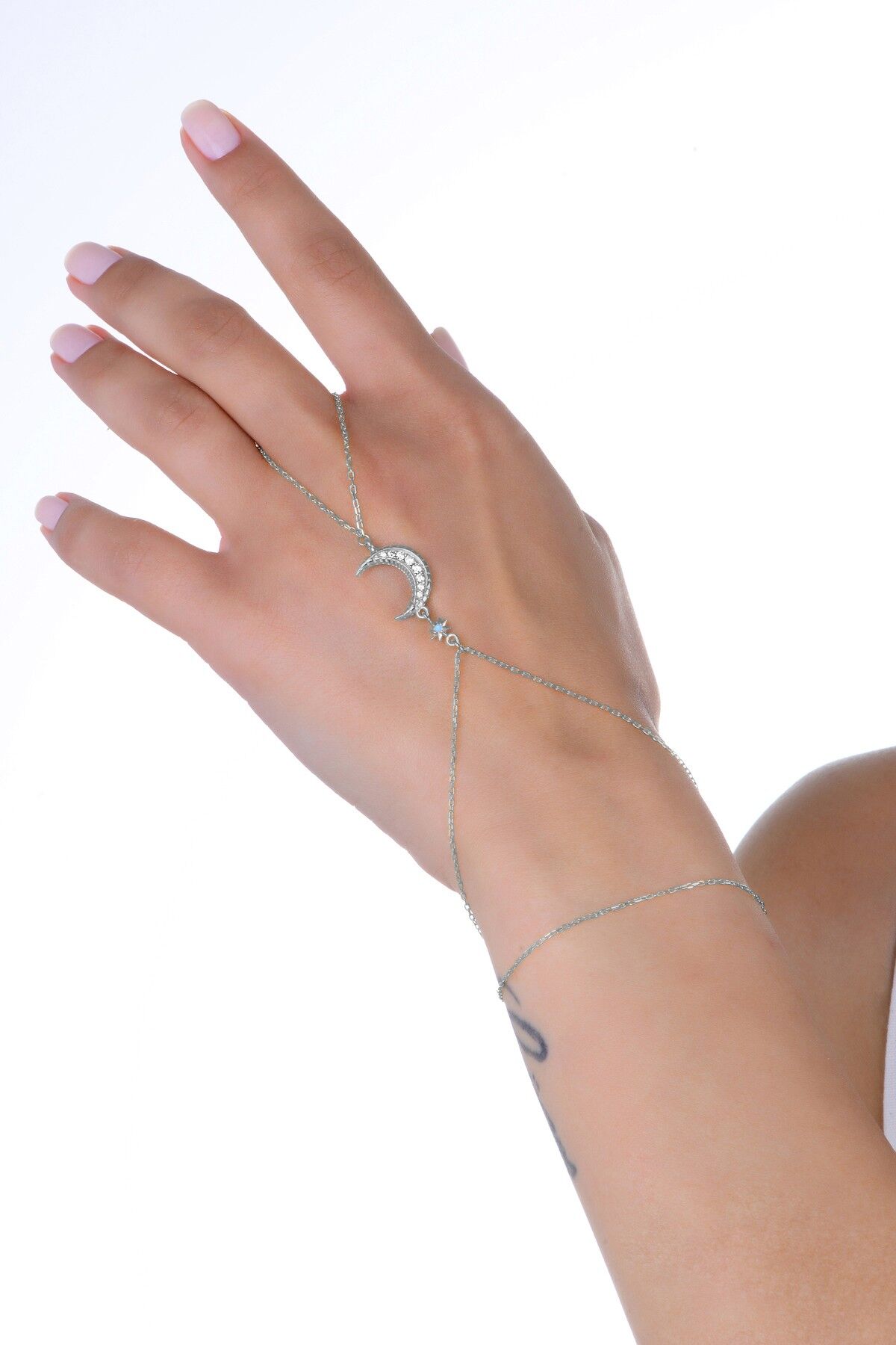 Gümüş rodyumlu turkuaz ve zirkon taşlı ay yıldız şahmeran SGTL13010RODAJ