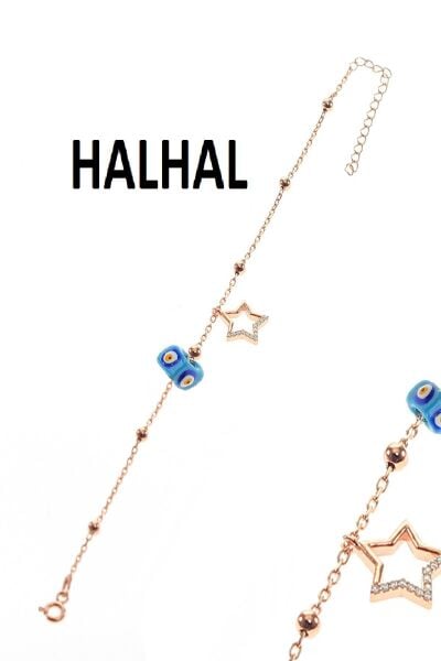 Gümüş yıldız ve toplu mineli turkuaz taşlı zincir halhal SGTL8850halhalmineli