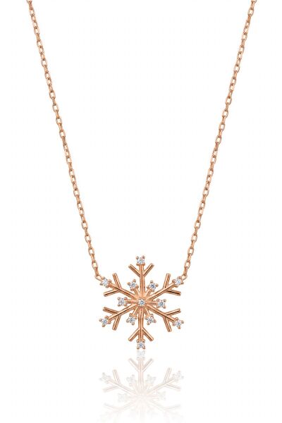 925 Ayar Gümüş Kolye Rose Gold Işıltılı Zirkon Taşlı Kar Tanesi Kadın Kolye SGTL13546ROSE