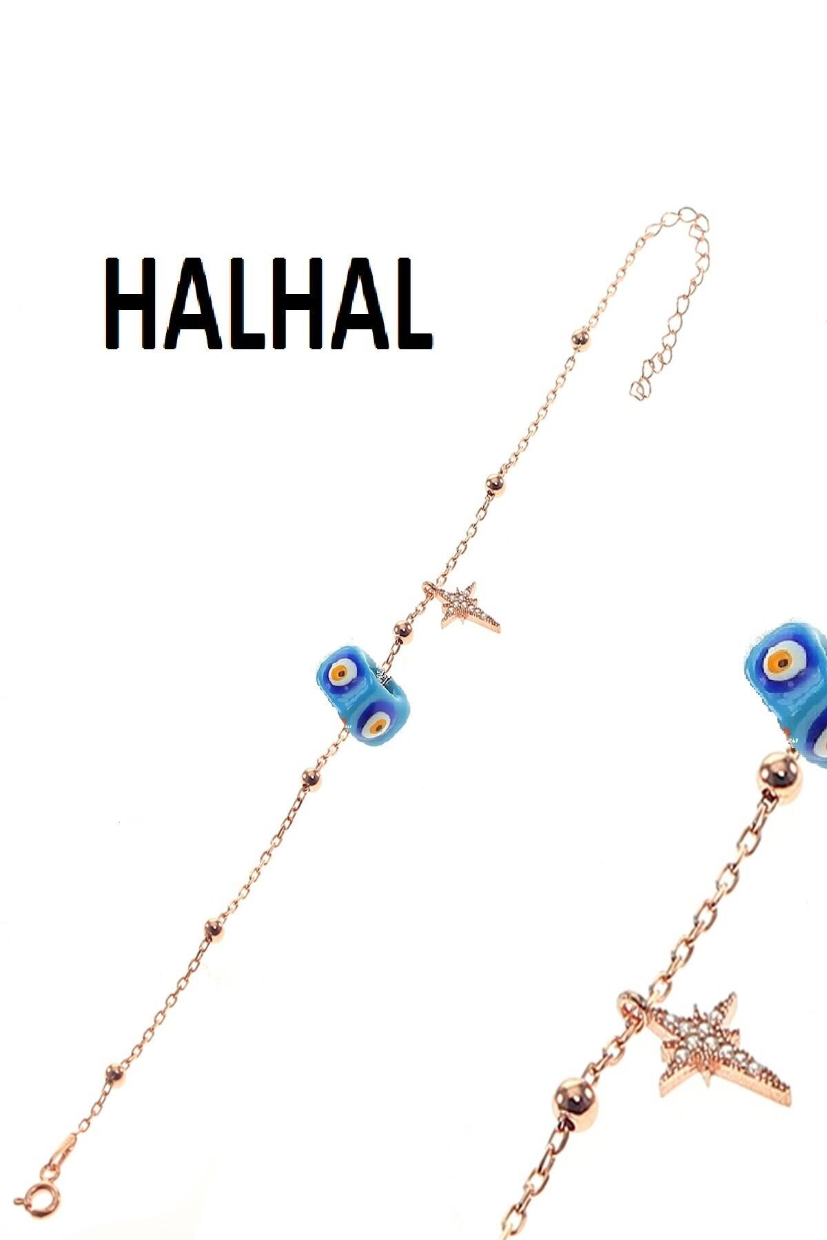 Gümüş kutup yıldızı ve mineli turkuaz taşlı toplu zincir halhal SGTL8852halhalmineli