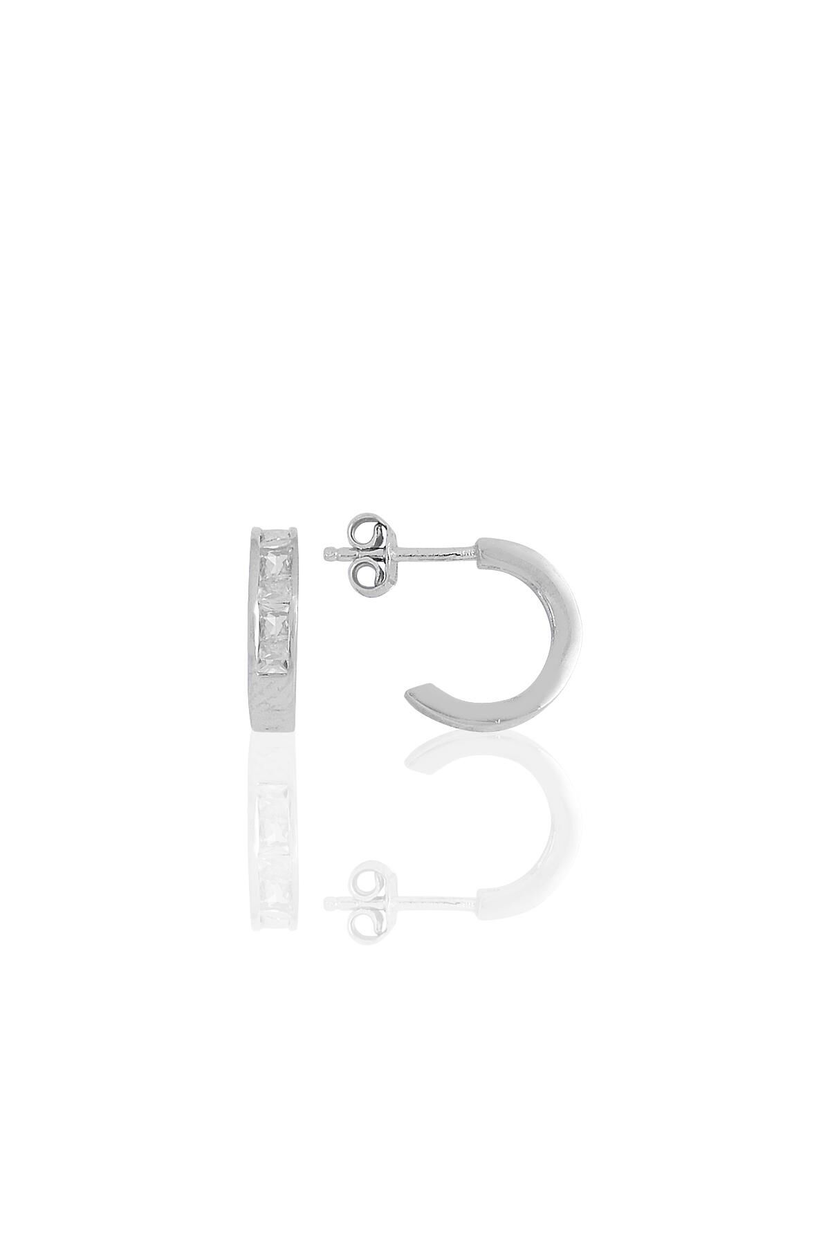 Gümüş rodyumlu baget kesim zirkon taşlı halka küpe SGTL11497RODAJ