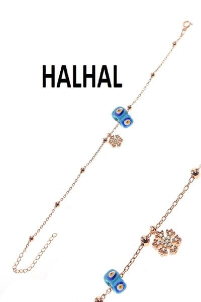 Gümüş kartanesi ve mineli turkuaz taşlı toplu zincir halhal SGTL8853halhalmineli