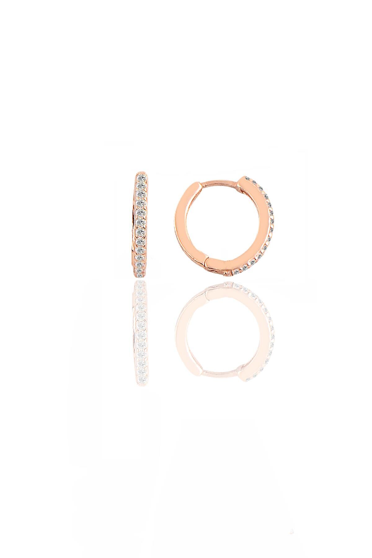 Gümüş rose zirkon taşlı 12 mm halka küpe SGTL11299ROSE