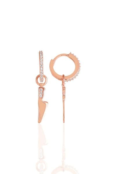 Gümüş  rose zirkon taşlı özel tasarım bıçak küpe SGTL11496ROSE