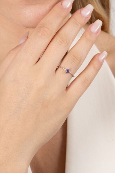 925 ayar gümüş yüzük rodyumlu markiz kesim mor taşlı ayarlamalı yüzük SGTL13127MOR