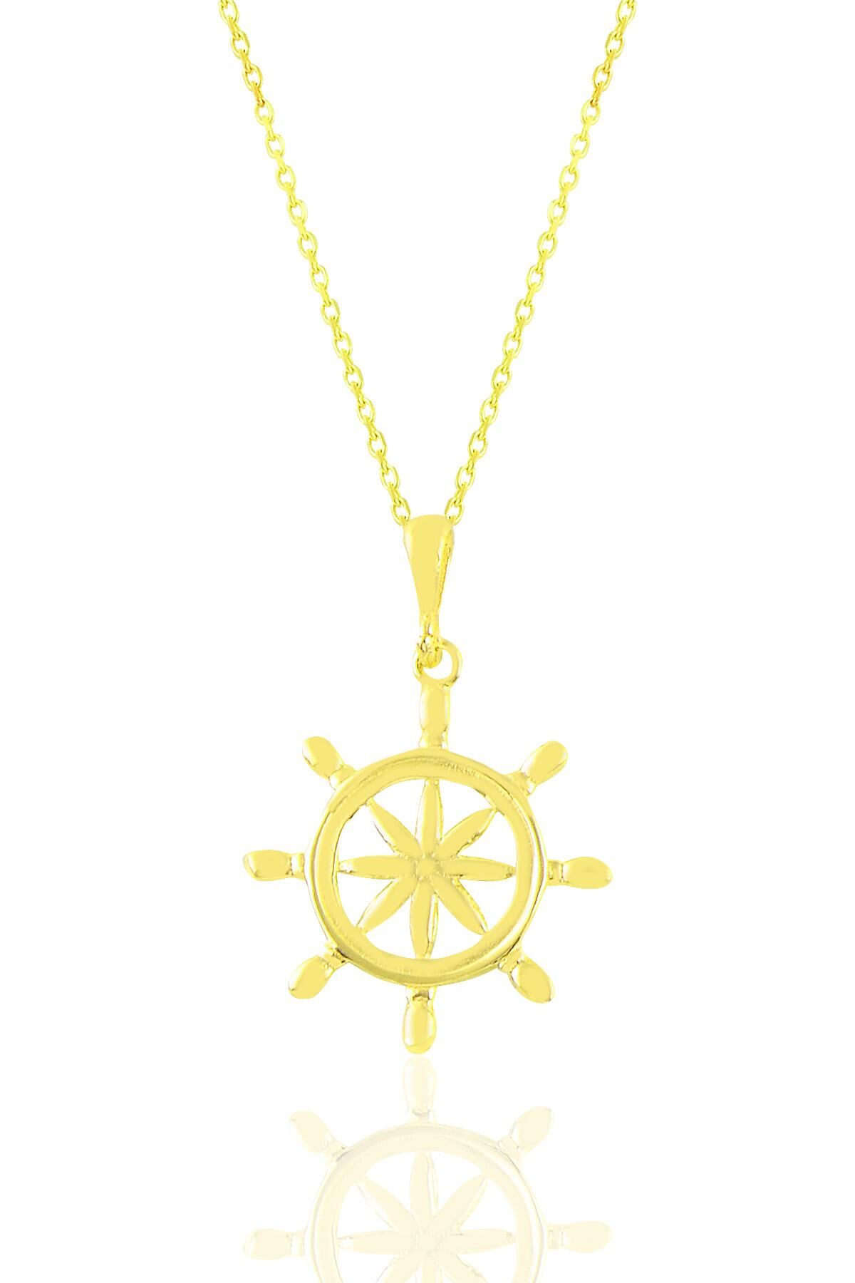 Gümüş altın yaldızlı dümen kolye SGTL11025GOLD