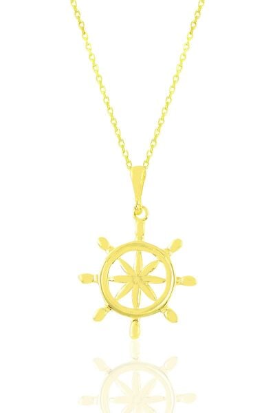 Gümüş altın yaldızlı dümen kolye SGTL11025GOLD