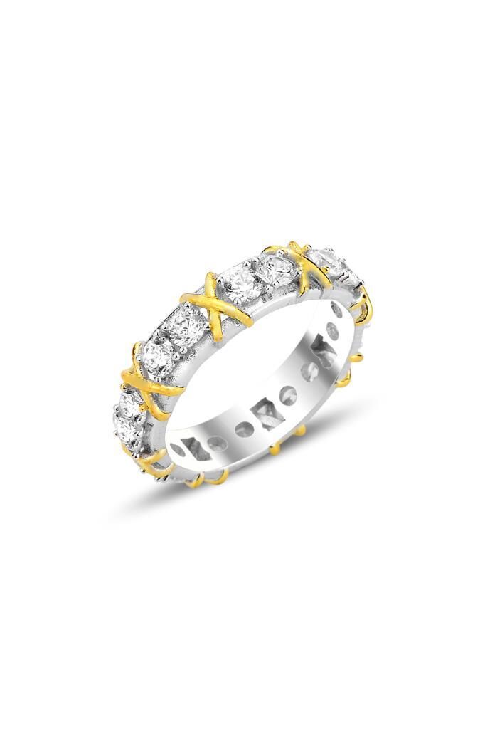 Gümüş altın yaldızlı zirkon taşlı sonsuz bağ tamtur yüzük