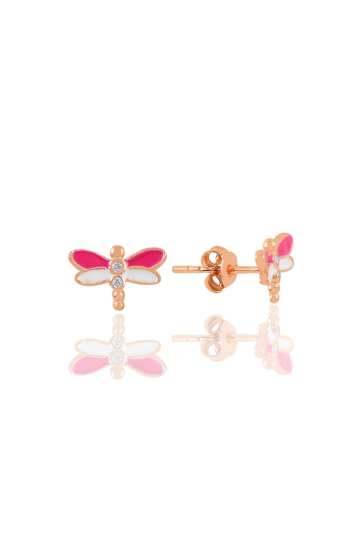 Gümüş rose mor  mineli zirkon taşlı yusufçuk küpe SGTL11351ROSE