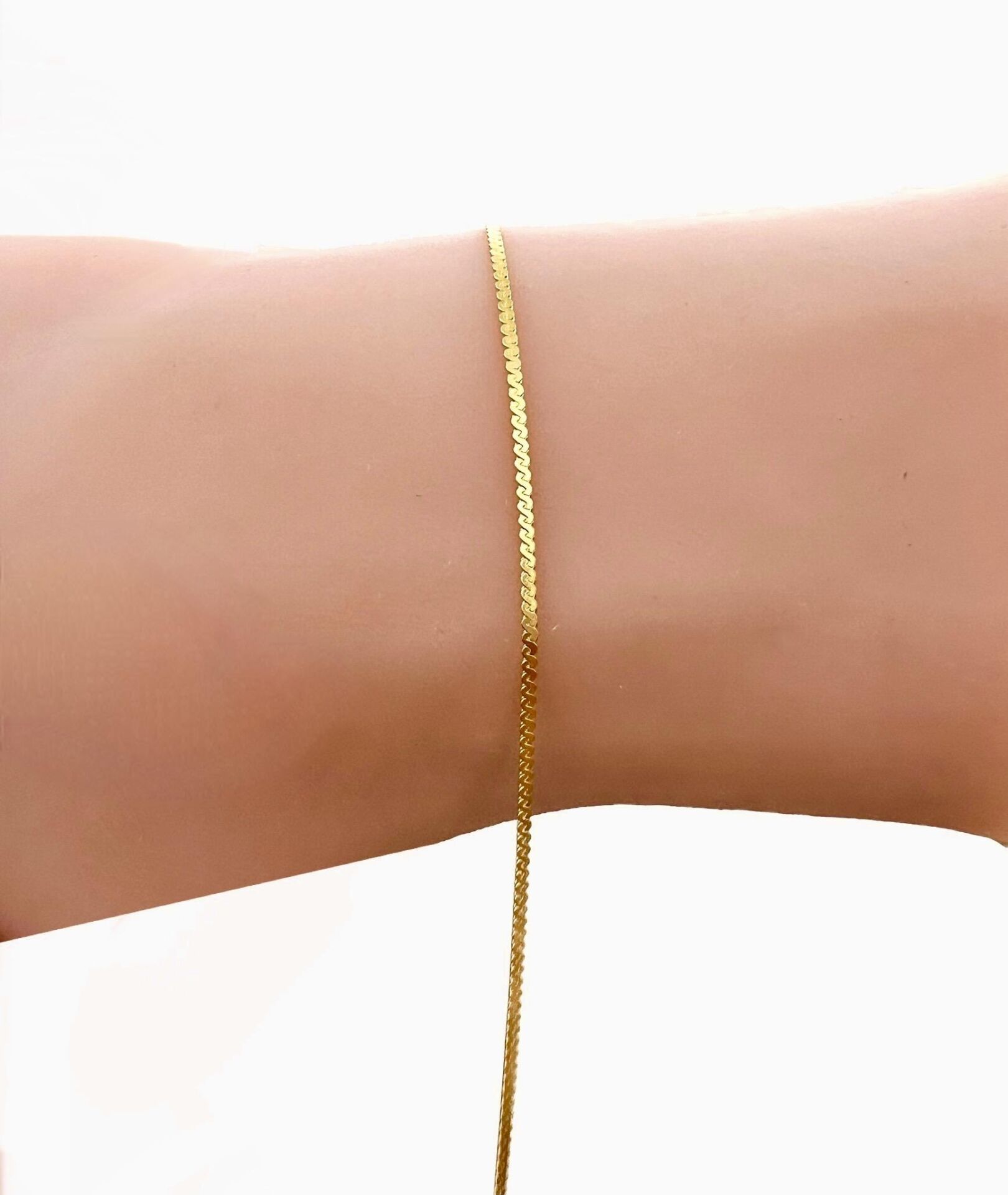 Gümüş altın yaldızlı örgü modeli italyan zincir bileklik SGTL11810GOLD