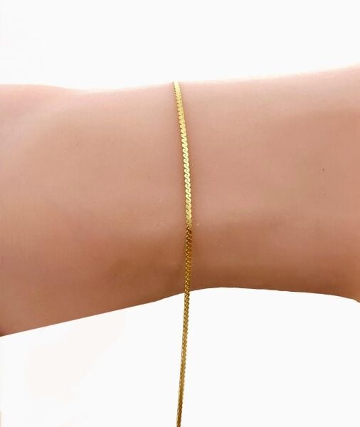 Gümüş altın yaldızlı örgü modeli italyan zincir bileklik SGTL11810GOLD