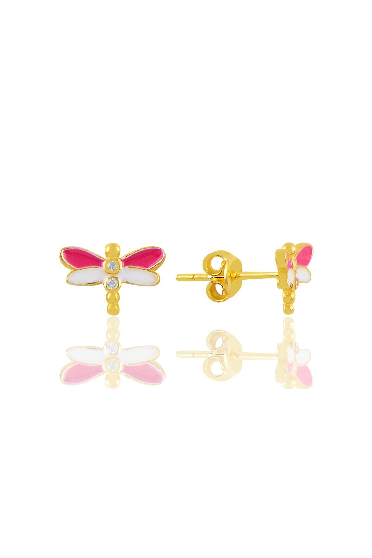 Gümüş altın yaldızlı mor mineli zirkon taşlı yusufçuk küpe SGTL11351GOLD