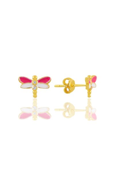 Gümüş altın yaldızlı mor mineli zirkon taşlı yusufçuk küpe SGTL11351GOLD