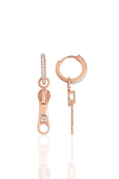Gümüş rose zirkon taşlı özel tasarım  fermuar küpe SGTL11495ROSE