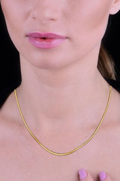 Gümüş altın yaldızlı örgü modeli italyan zincir kolye SGTL11809GOLD