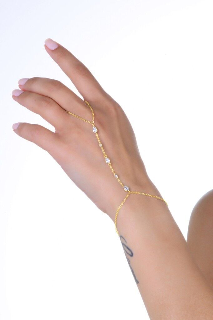 Gümüş altın yaldızlı zirkon taşlı sıralı damla modeli şahmeran SGTL13013GOLD