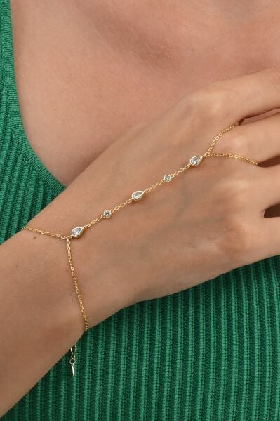 Gümüş altın yaldızlı zirkon taşlı sıralı damla modeli şahmeran SGTL13013GOLD