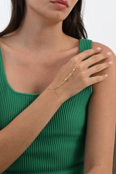 Gümüş altın yaldızlı zirkon taşlı sıralı damla modeli şahmeran SGTL13013GOLD