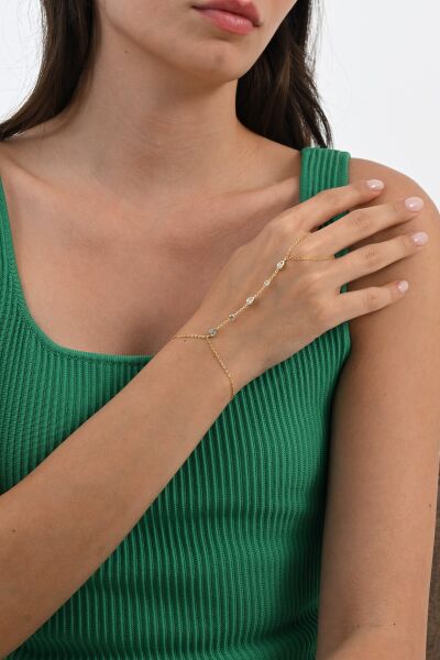 Gümüş altın yaldızlı zirkon taşlı sıralı damla modeli şahmeran SGTL13013GOLD