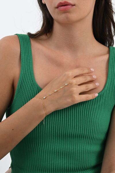 Gümüş altın yaldızlı zirkon taşlı sıralı damla modeli şahmeran SGTL13013GOLD