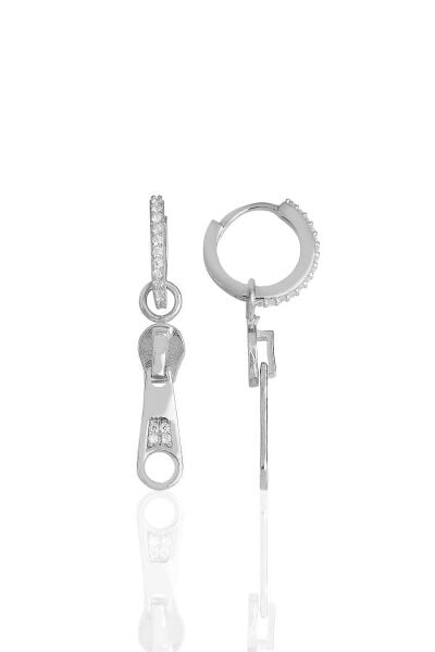 Gümüş rodyumlu zirkon taşlı özel tasarım fermuar küpe SGTL11495RODAJ