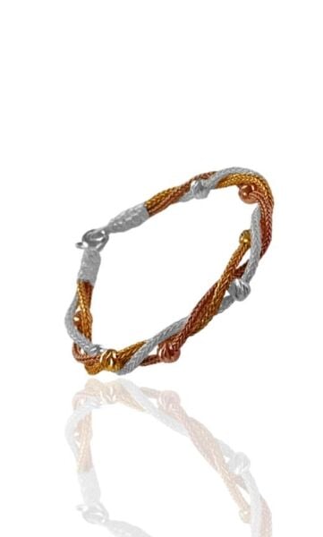 Gümüş tamamen el işçiliği dorica toplu renkli kazaziye işlemeli örgülü kadın bileklik SGTL12608RENKLI